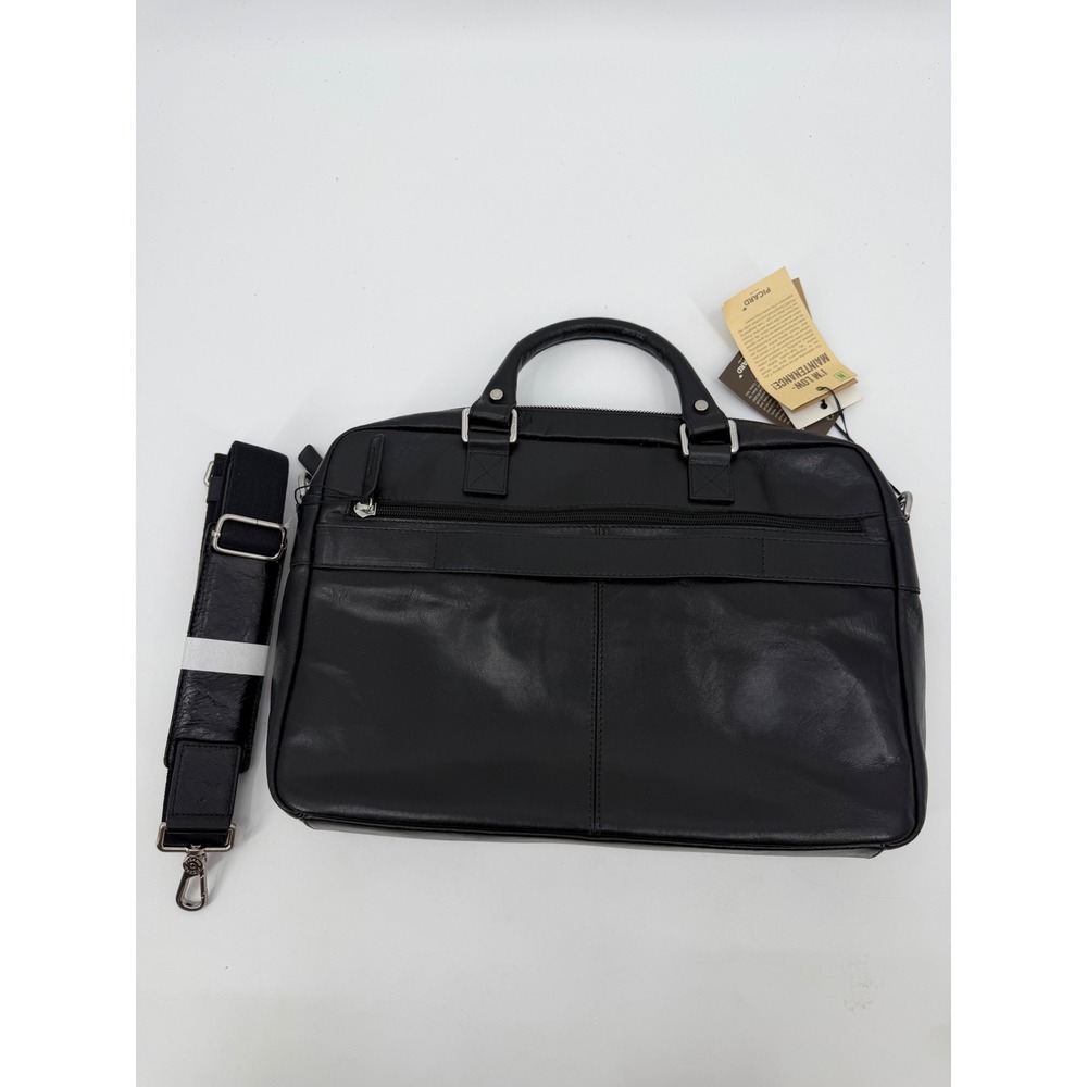 Picard Black Leather Briefcase Slim Laptop Bag Made in Europe NWT